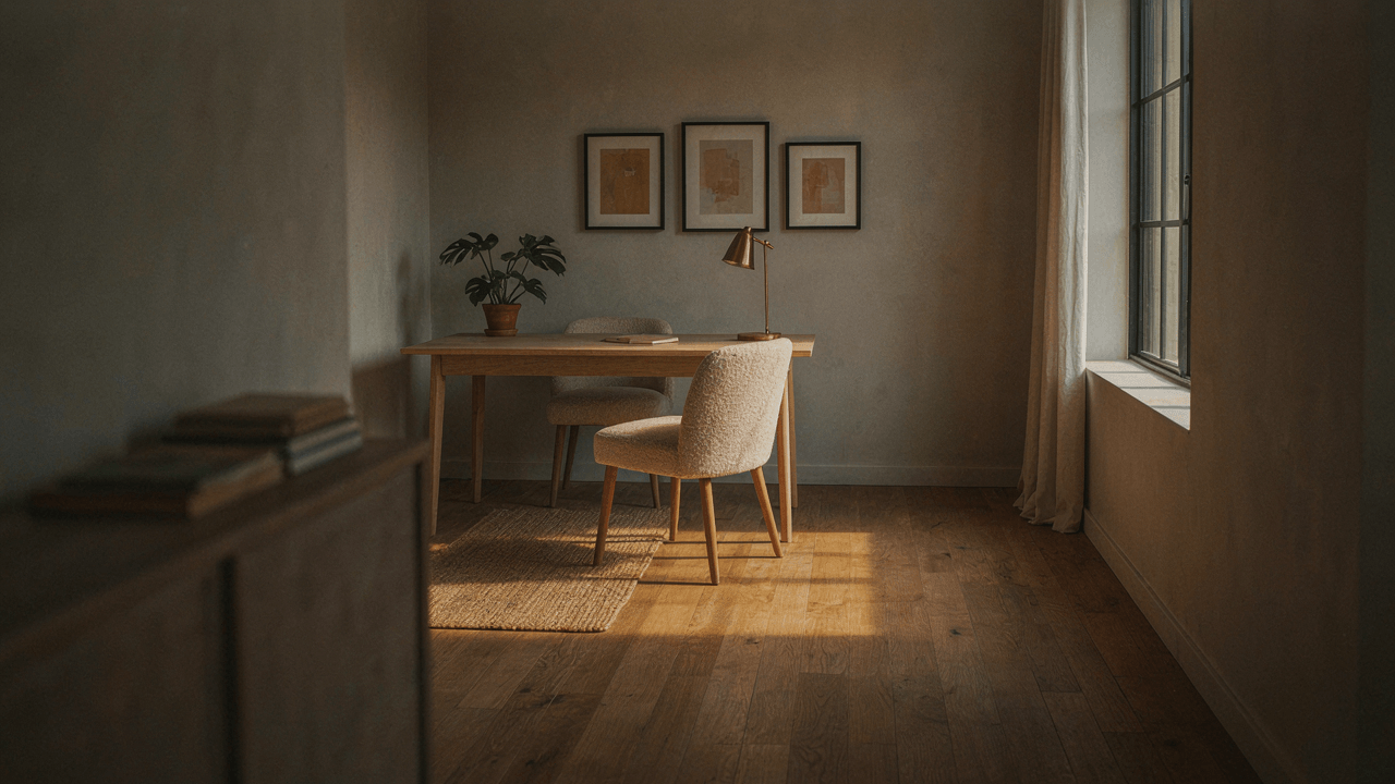 Quiet professional office interior, late afternoon light